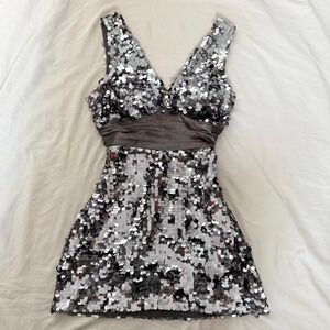 dark silver grey sequin mini dress with satin sash y2k forever 21 party dance